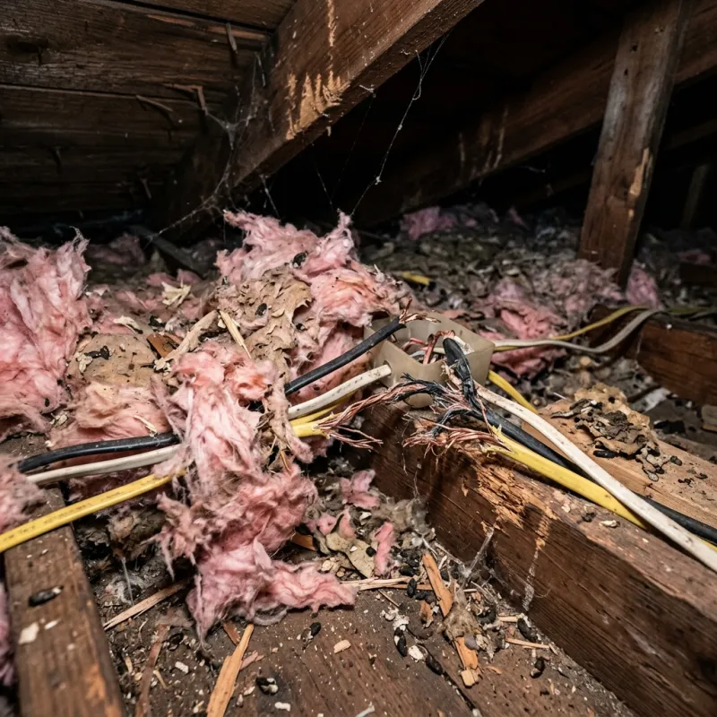 Contaminated ceiling insulation being assessed in a Bulleen roof space