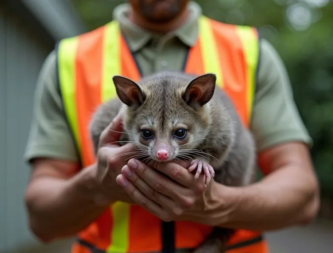 Animal handler safely recovering a deceased possum in Bulleen