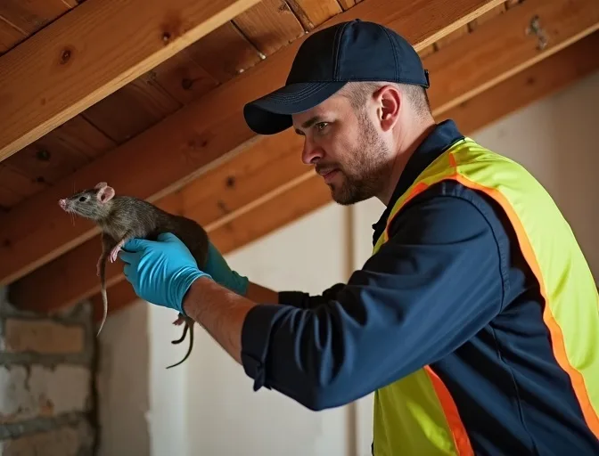 Technician inspecting a roof cavity for a dead rat in Bulleen